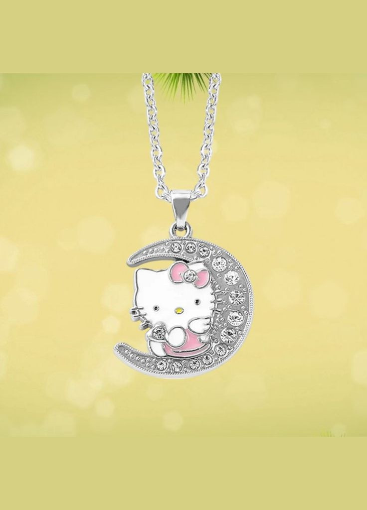 Кулон с цепочкой и хрустальными стразами в виде милого котика Hello Kitty Китти на луне Liresmina Jewelry (312475422)