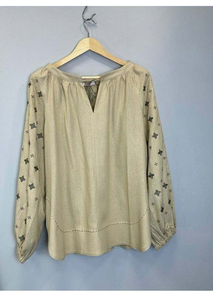 Бежева жіноча вишиванка з елементами ручної роботи mksmv170-508 Seam (364179250)