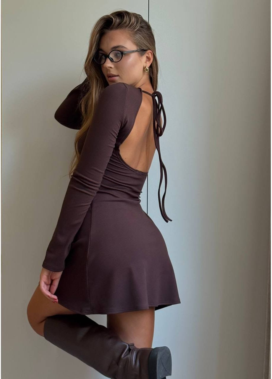 Коричнева сукня з тепленького мʼякого рубчику з відкритою спинкою Luna