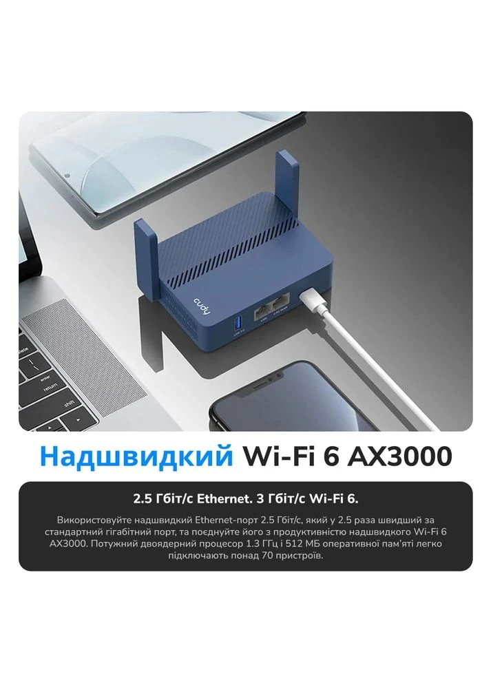 WiFi 6 Mesh-маршрутизатор TR3000 дводіапазонний гігабітний портативний AX3000 (73-00586) Cudy (382352883)