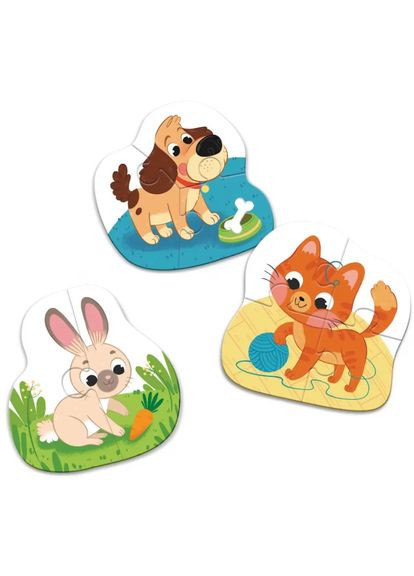 Пазл 300395 Домашні тварини, 3 картинки - котик, песик і зайченя Dodo (370144133)