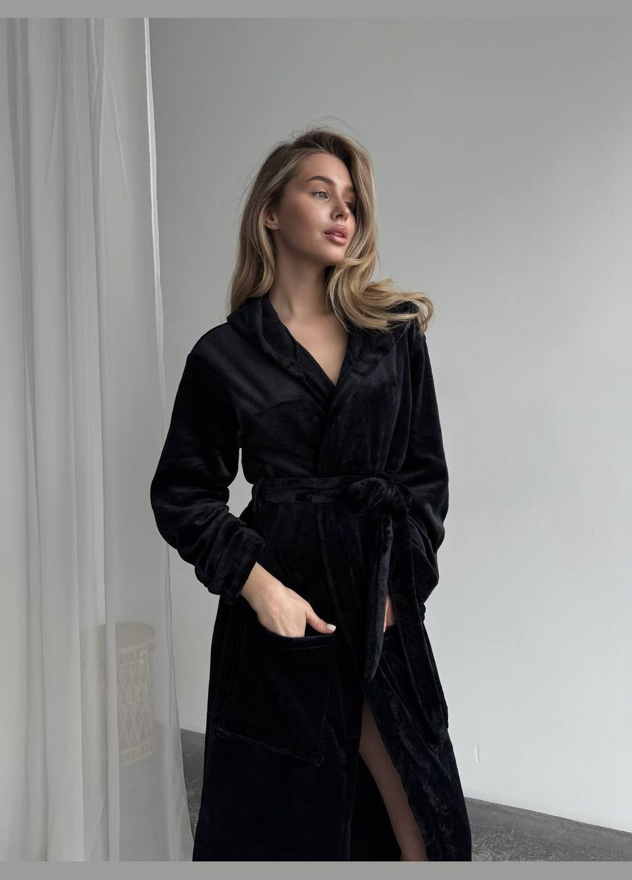 Жіночий теплий халат на запах довгий з капюшоном No Brand (316449985)