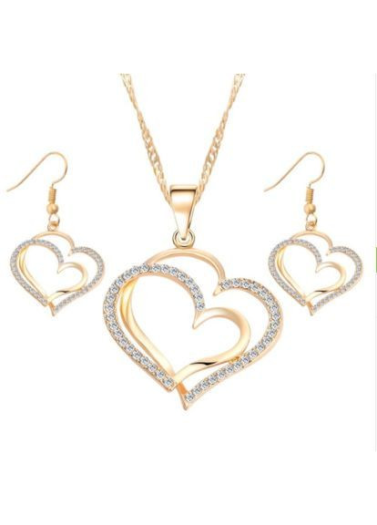 Комплект украшений золотистый с цирконами No Brand Жіночий комплект прикрас (364261591)