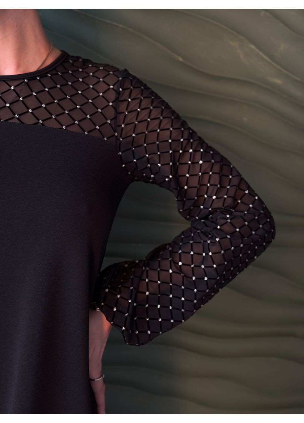 Черное вечернее вечернее платье с прозрачными рукавами Fashion Girl