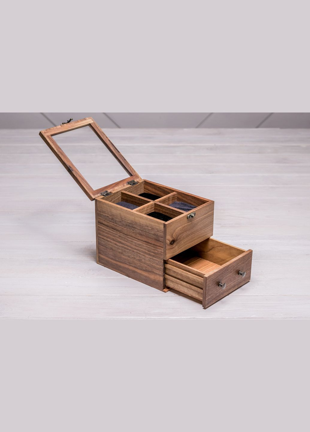 Коробочка для годинників зі скляною кришкою з ящиком 4 EcoWalnut (295266104)