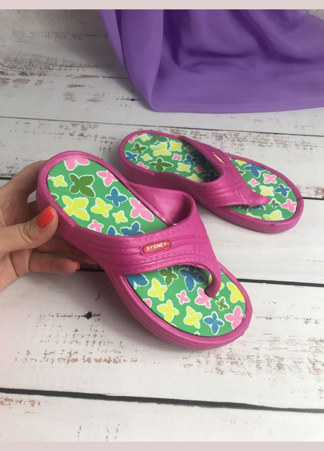 Цветные вьетнамки детские для девочки розово-зеленый (653) Sydney