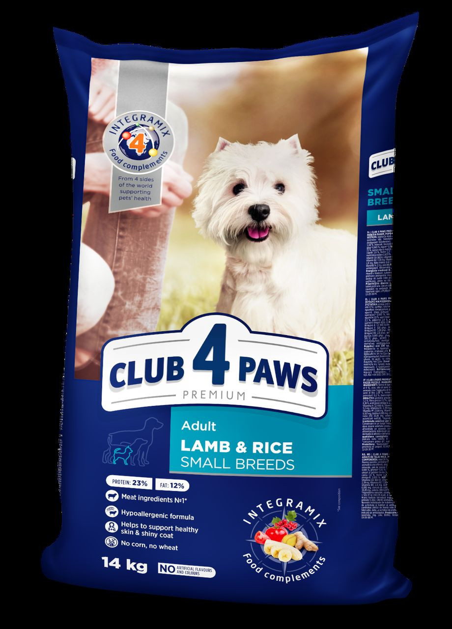 Сухий корм Ягня і рис для собак малих порід 14 кг CLUB 4 PAWS Клуб 4 Лапи Клуб 4 Лапы (278308986)