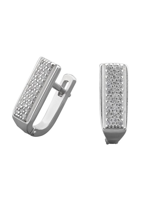 Срібні сережки прямокутної форми із розсипом маленьких фіанітів Каштан (342334781)