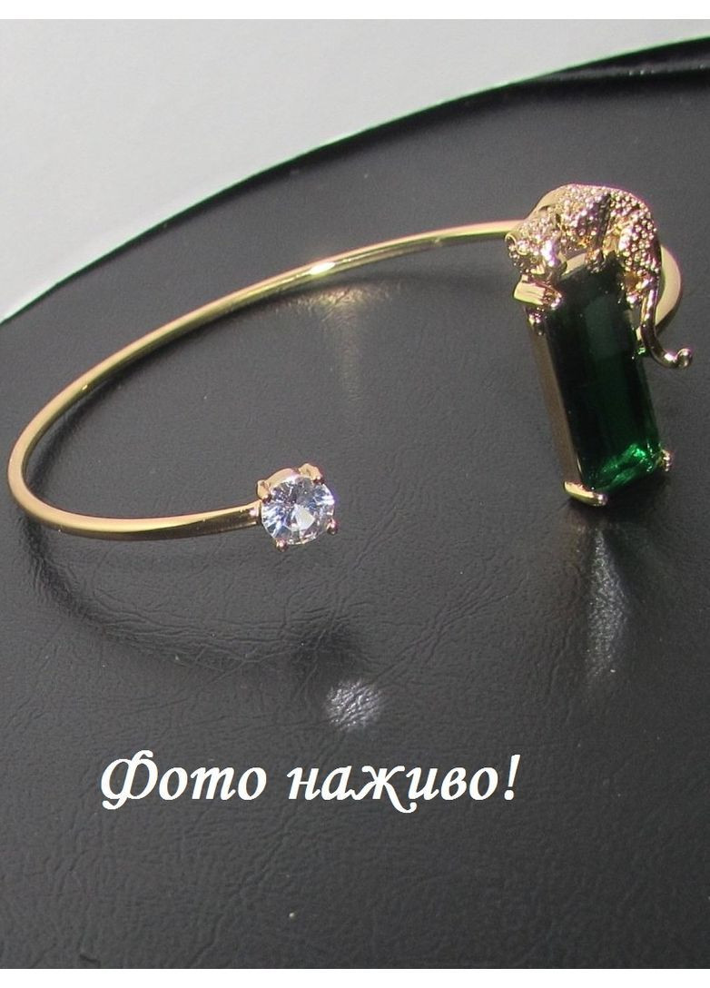 Браслет скоба леопард с изумрудным кристаллом, 4764-3 No Brand (370369248)