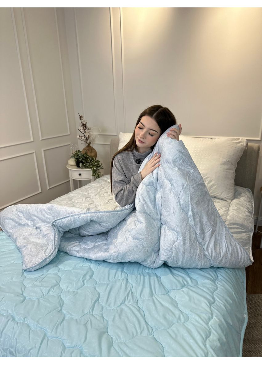 Ковдра полуторна подвійна 4 сезони з холлофайбера 21555 142х210 см блакитна Arda (369014454)