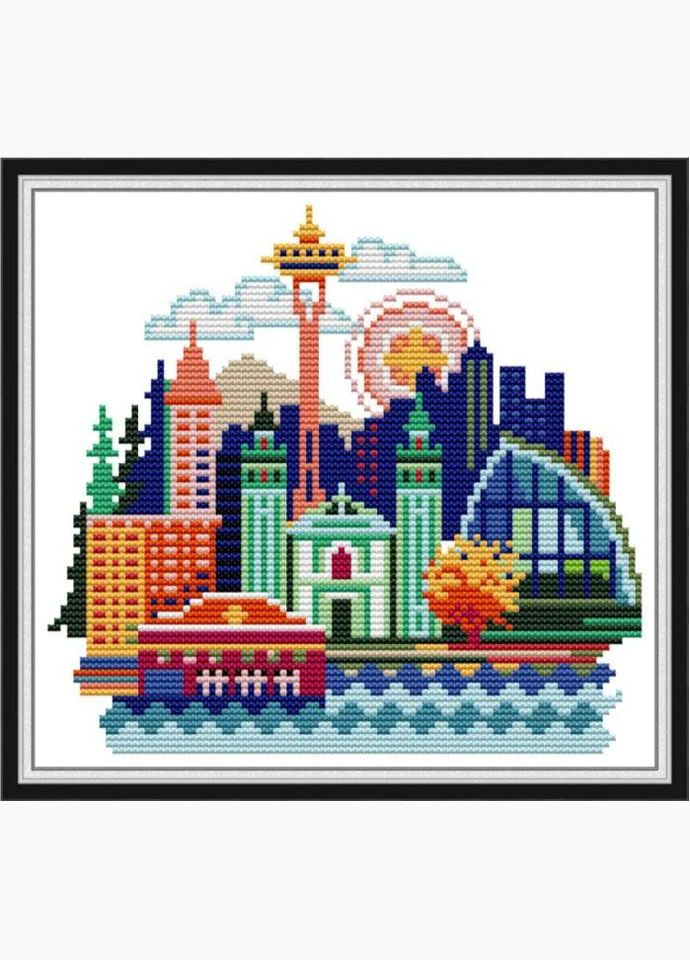 Набор для вышивания по нанесённой на канву схеме "CityscapeSeattle". AIDA 14CT printed 22*21 см Joy Sunday (313613534)