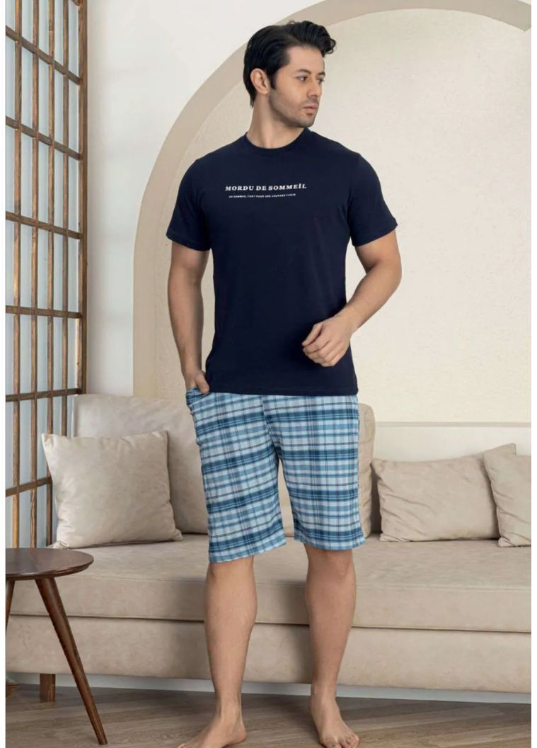 Чоловіча бавовняна піжама "SOMMEIL" футболка та шорти в клітину бордовий Mirano (370769264)