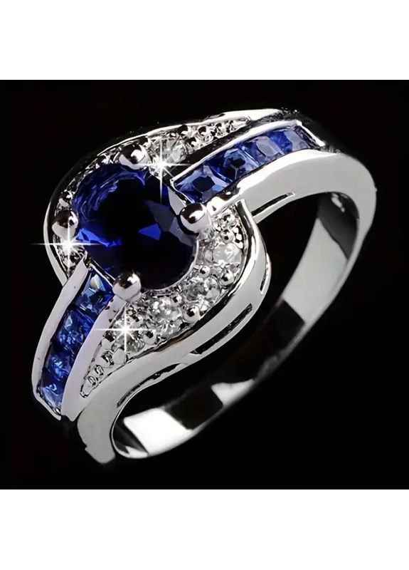 Каблучка срібляста жіноча з синіми кристалами незвичайної форми розмір 16,5 AurumLux213 Liresmina Jewelry (356459439)