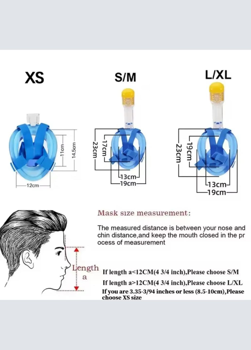 Повнолицьова маска для дайвінгу та снорклінгу Free Breath з трубкою та тримачем для камери Blue No Brand (346085417)