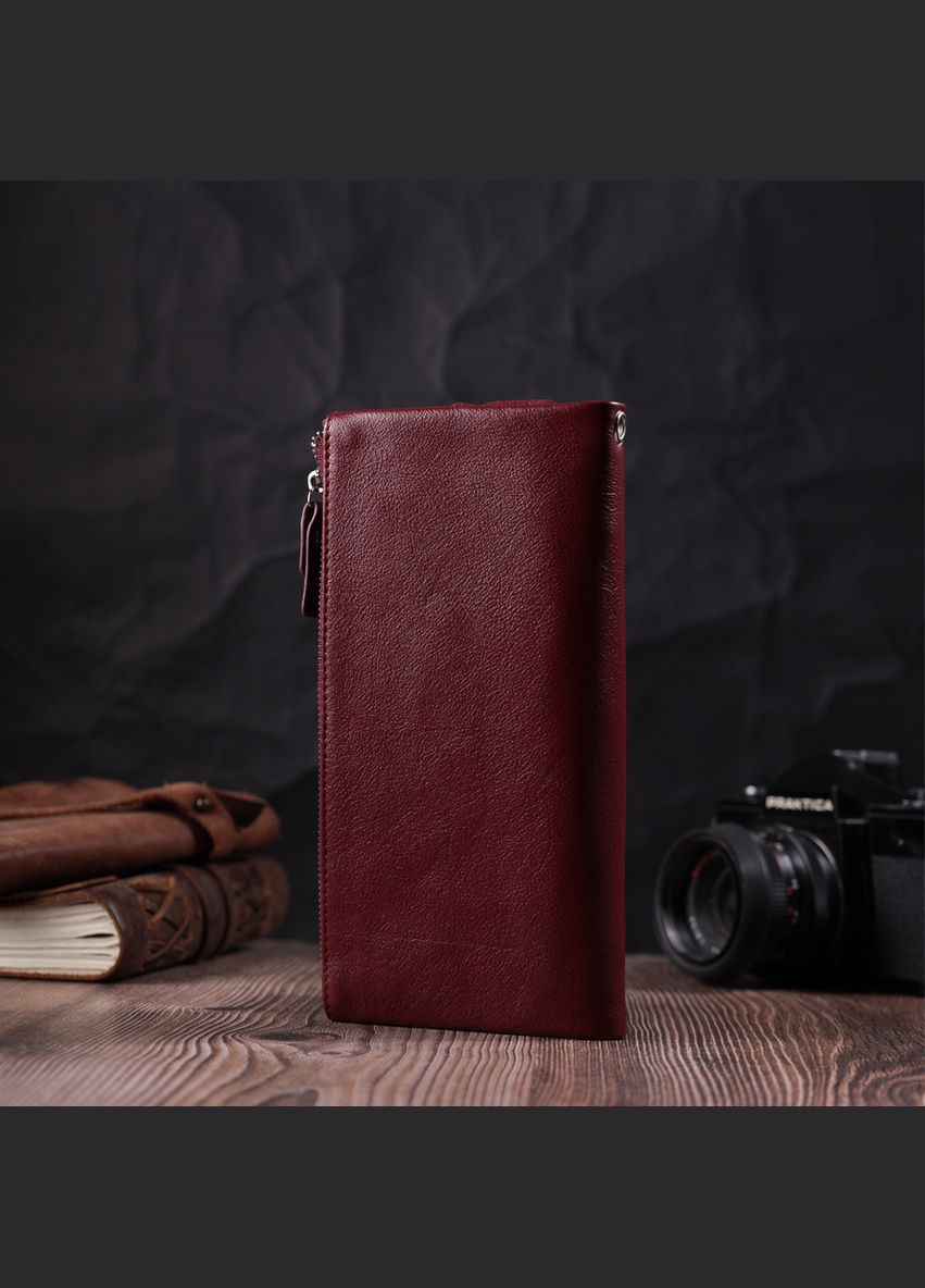 Добротний жіночий гаманець-клатч із двома блискавками з натуральної шкіри бордовий 21х10,5х2 см 22528 st leather (329198099)