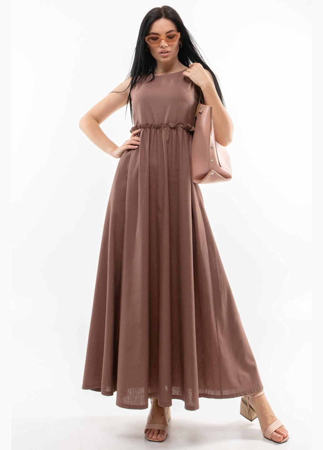 Коричнева повсякденний жіноча лляна сукня вільного крою з завищеною талією (пл 14.2-54/19) RiMari