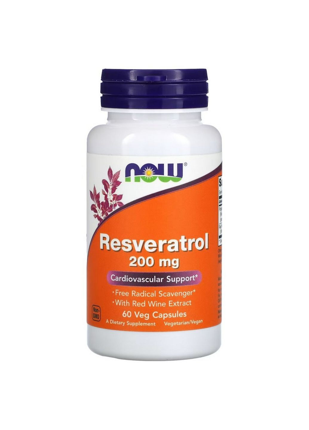 Натуральная добавка Resveratrol 200 mg, 60 вегакапсул Now (315870935)