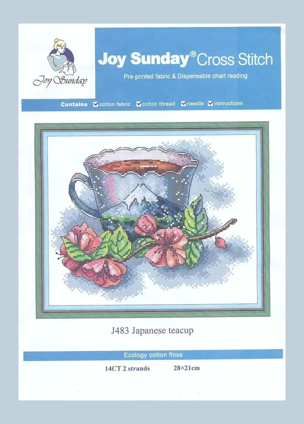 Набір для вишивання за нанесеною на канву схемою "Japanese teacup". AIDA 14CT printed, 28*21 см Joy Sunday (313614597)