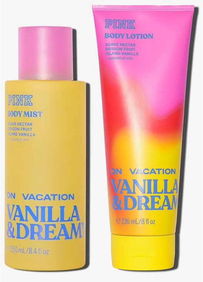 Набор: Спрей и лосьон для тела Vanilla & Dreamy (Спрей 250 мл + Лосьон 236 мл) Pink Victoria's Secret (349498706)
