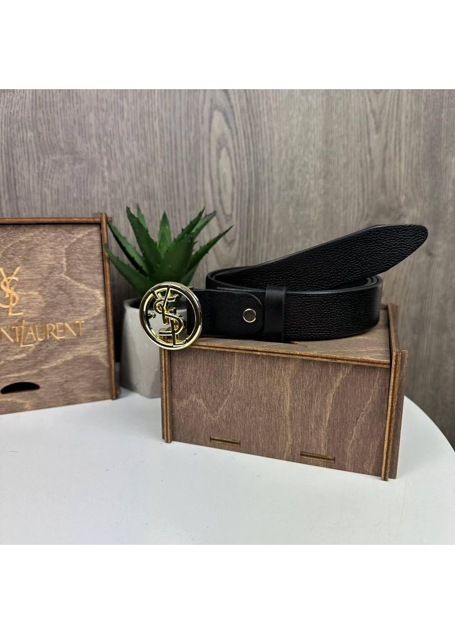 Шкіряний жіночий ремінь поясний чорний із золотою пряжкоюний пояс із натуральної шкіри для жінок та дівчат ProDobro (363222577)