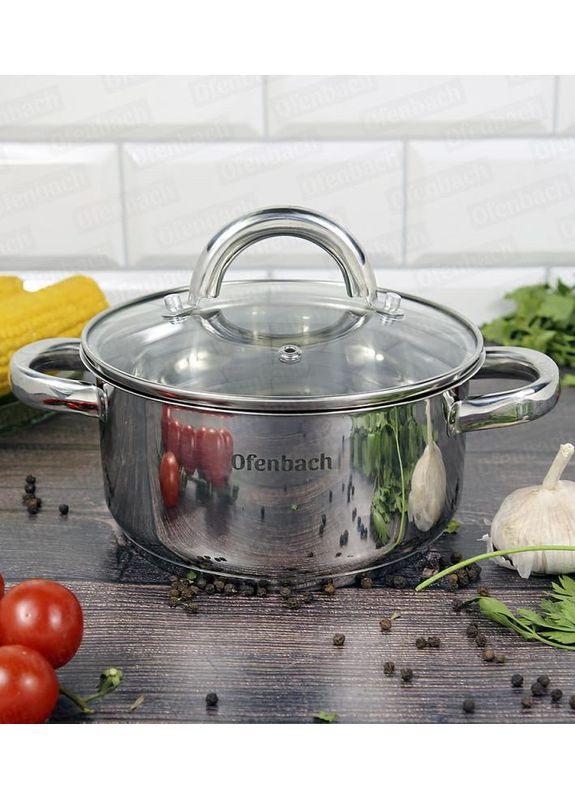 Каструля індукційна з нержавіючої сталі 1,5л з кришкою для приготування та запікання каструля з паровідведенням Ofenbach (368986530)