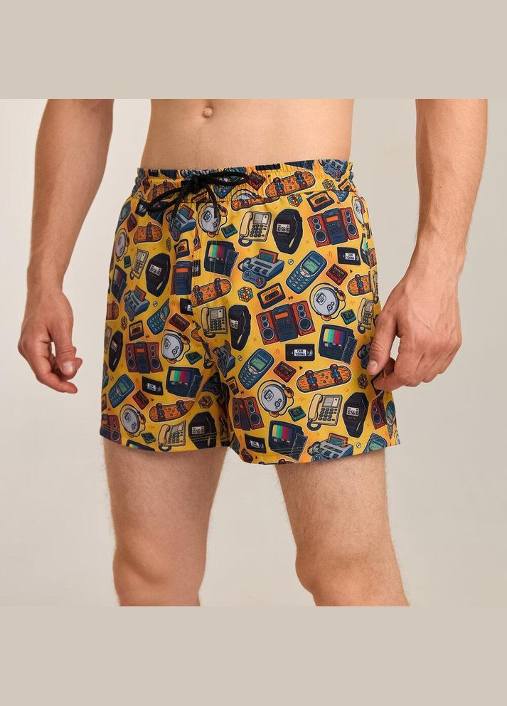 Чоловічі пляжні шорти літні жовті з принтом Freedom (347149565)
