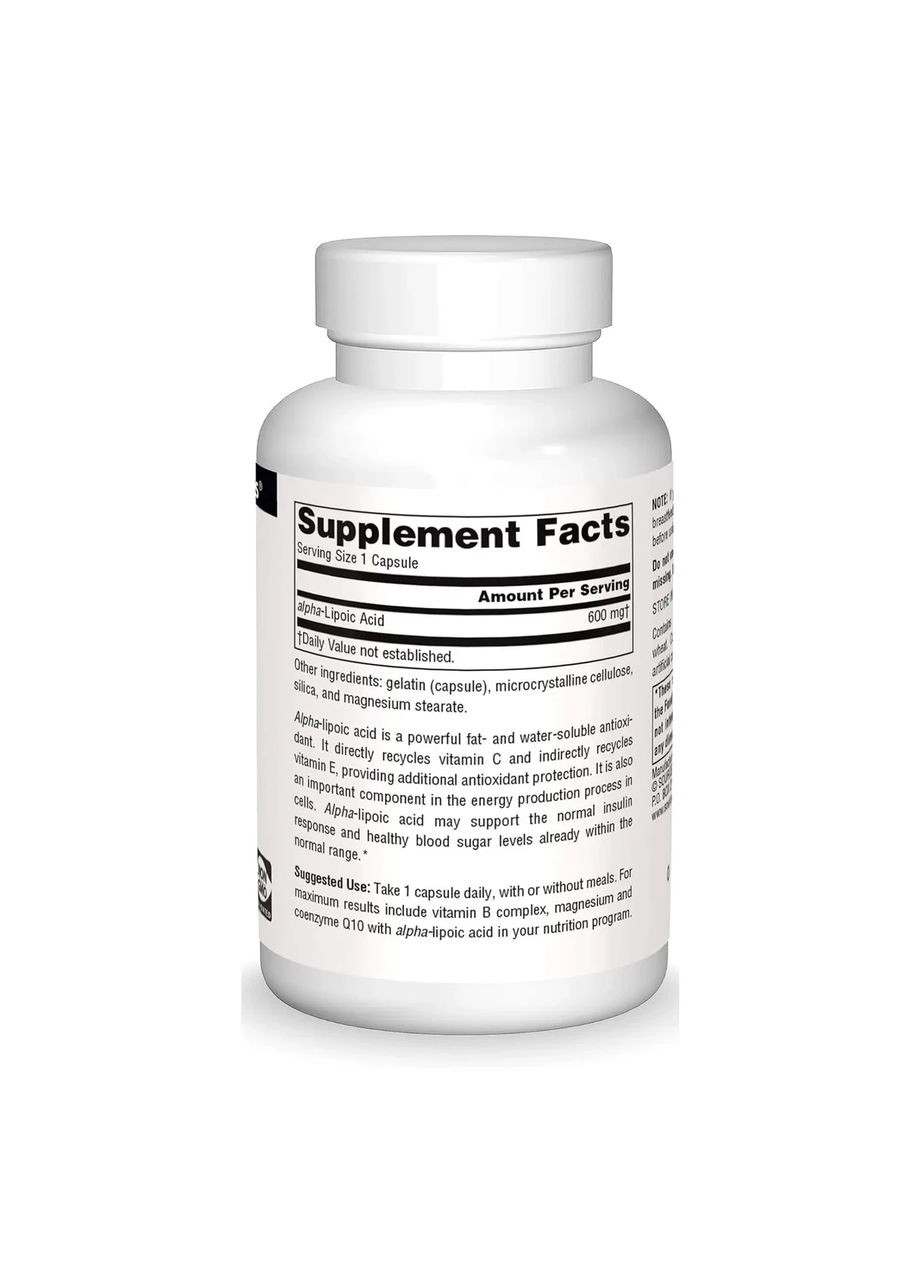 Альфа-ліпоєва кислота Alpha Lipoic Acid 600 мг, 30 капсул Source Naturals (361116541)