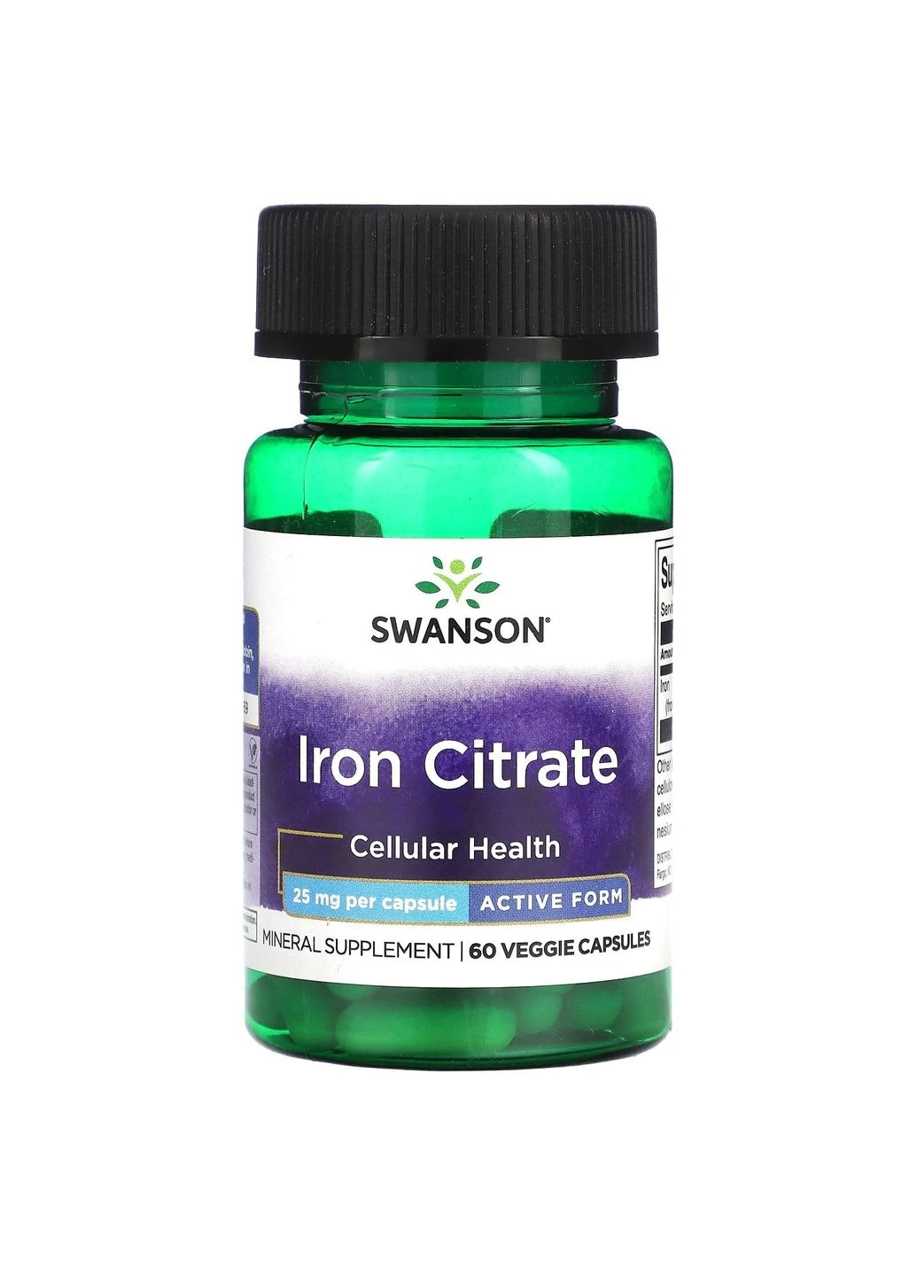 Цитрат заліза, Iron Citrate,, активна форма, 25 мг, 60 вегетаріанських капсул Swanson (322066775)