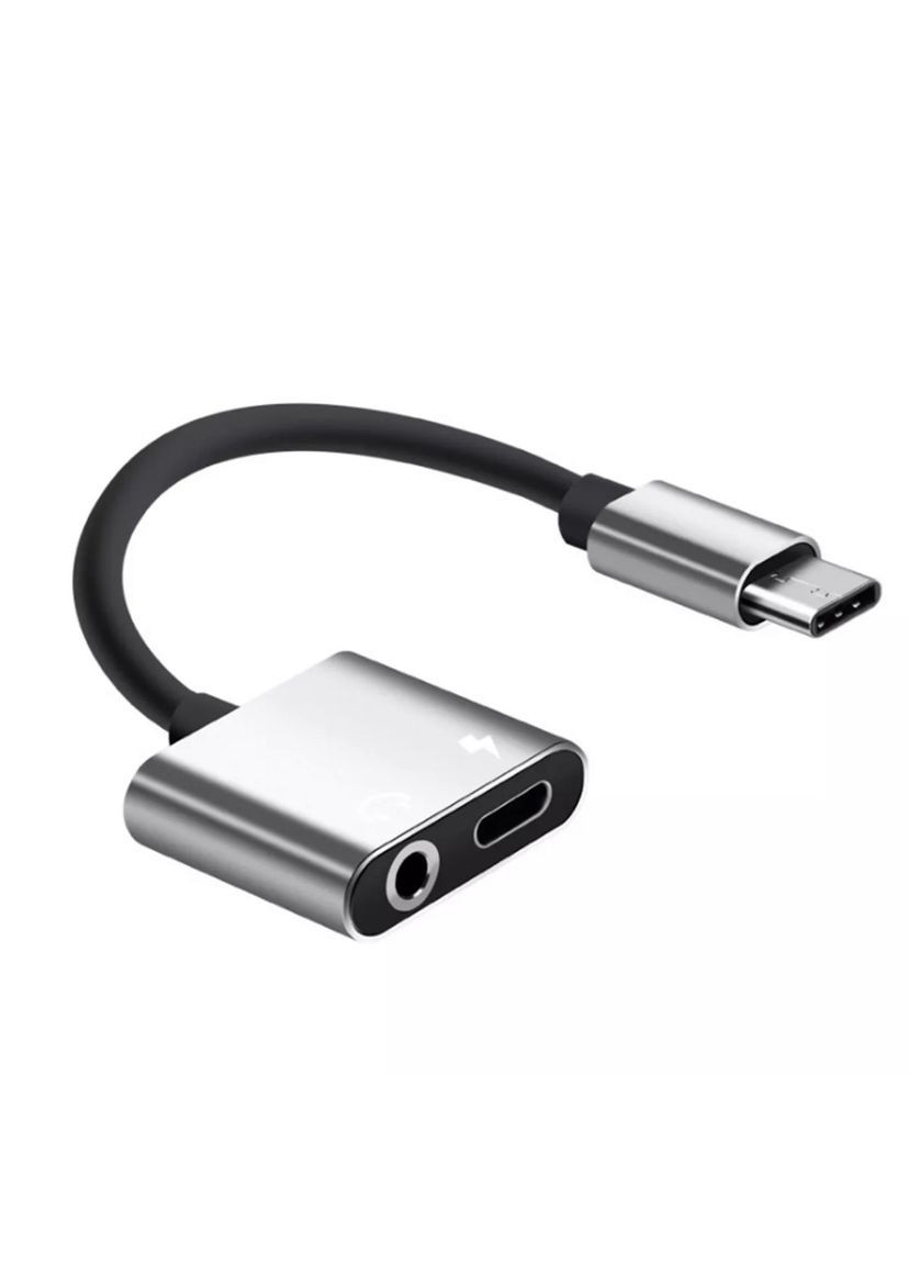 Перехідник-сплітер 2 в 1 USB-C Type C у 3.5 mm Jack Audio адаптер для заряджання та прослуховування музики (срібло) China (366874789)