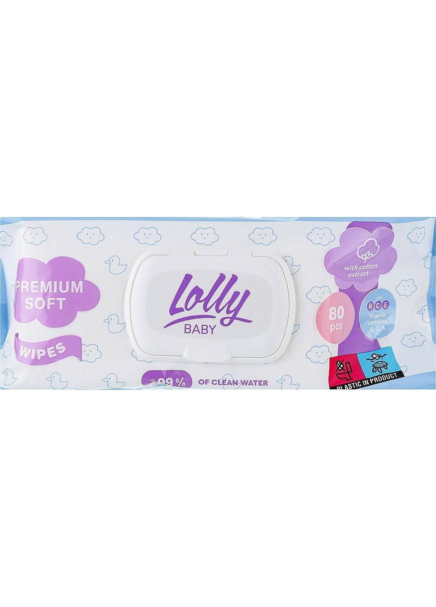 Салфетки влажные детские с первых дней жизни с клапаном, 80 шт. Baby 80шт. Lolly (368639721)