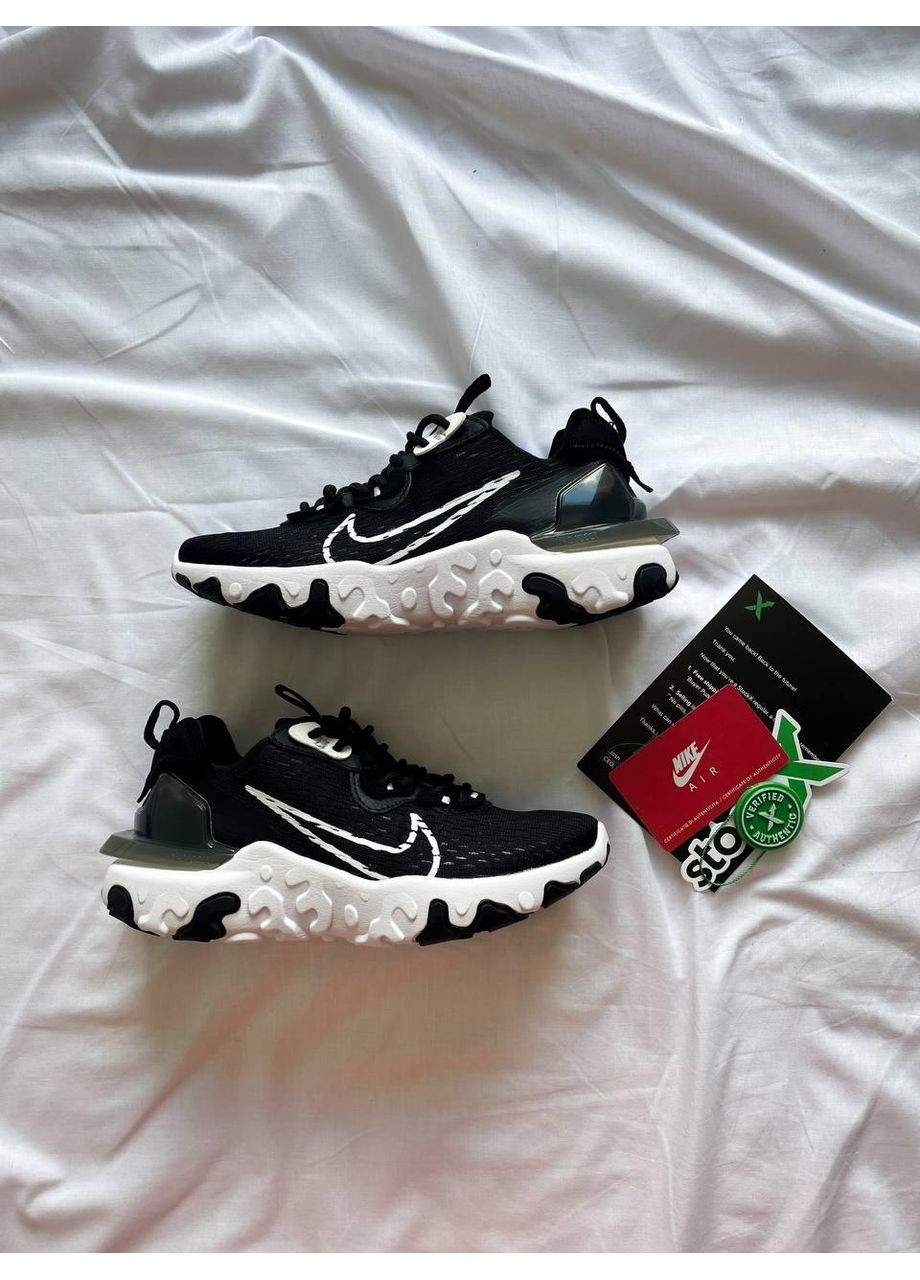 КРОСІВКИ ЖІНОЧІ NIKE REACT VISION BLACK WHITE НАЙК РЕАКТ ВІСІОН No Brand чорні демісезони (367173546)