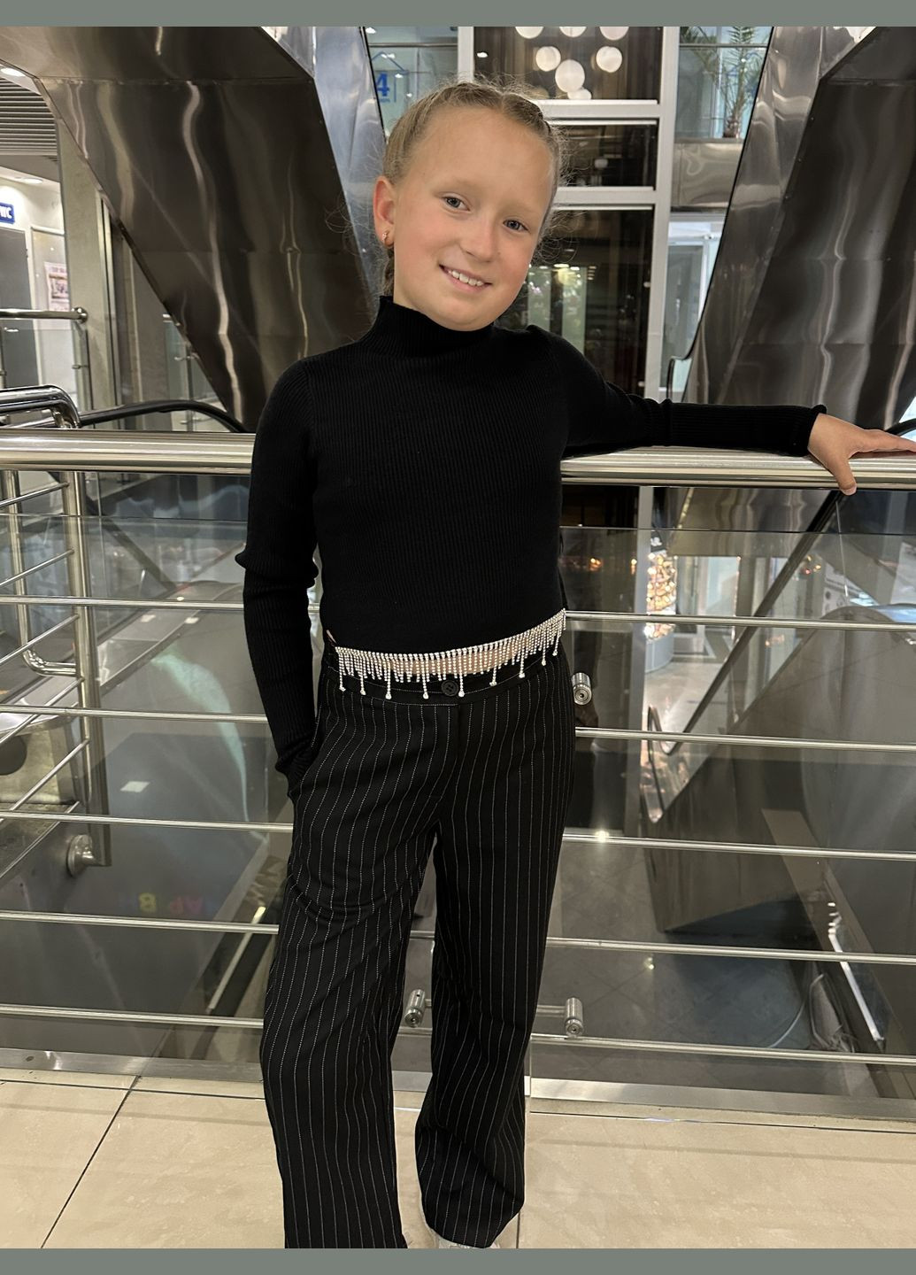 TBT2531 Класичні широкі штани для дівчини чорні в смужку 140см To Be Too (319840165)