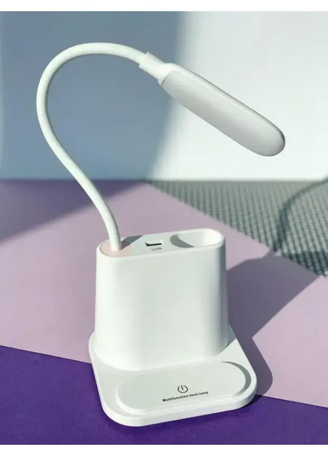 Рожева Акумуляторна настільна LED лампа Bionic Desk Lamp c USB виходом, органайзером та підставкою для смартфона Digital (372114011)