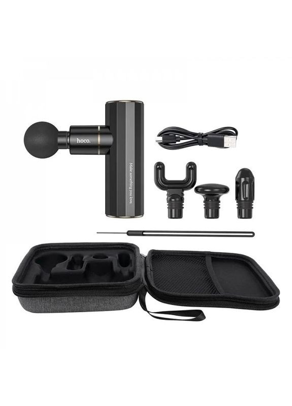 Портативный ручной массажер HP50 аккумуляторный с насадками 3 уровня скорости Черный Hoco (305665009)