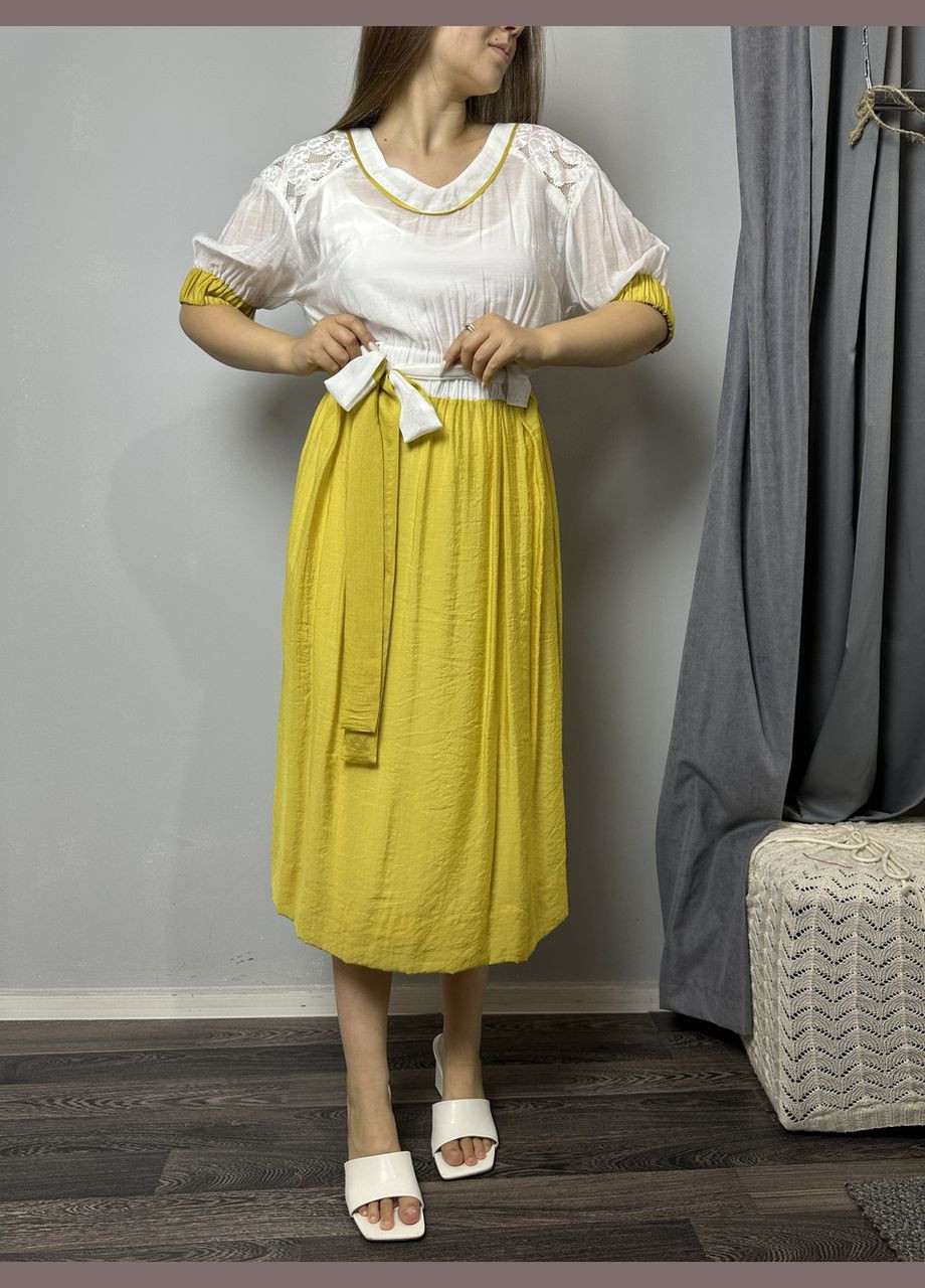 Жовтий кежуал плаття жіноче літнє міді жовте mkpr1510-1 Modna KAZKA
