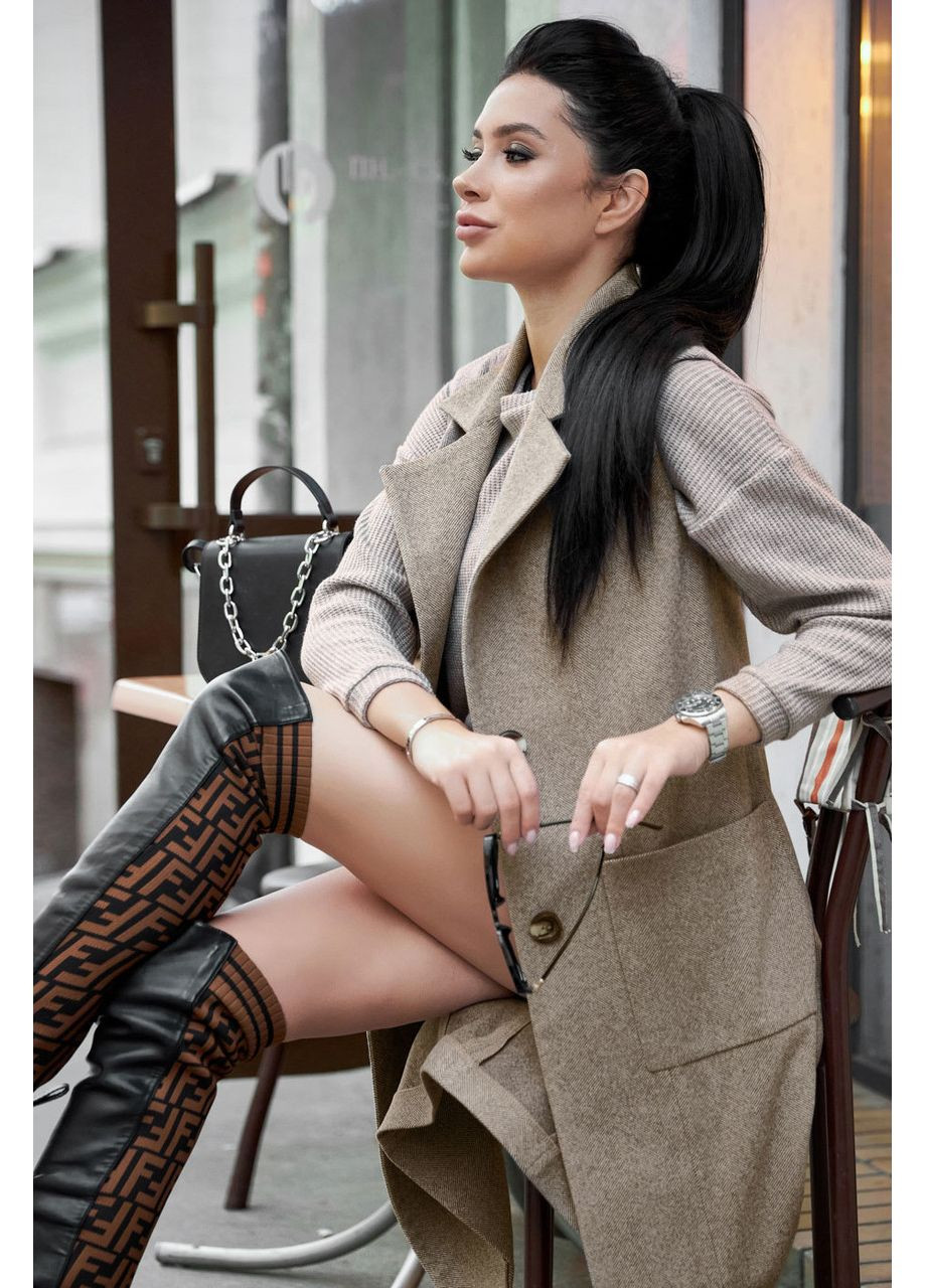 Кавове демісезонне Пальто-жилет кавового кольору M Seventeen