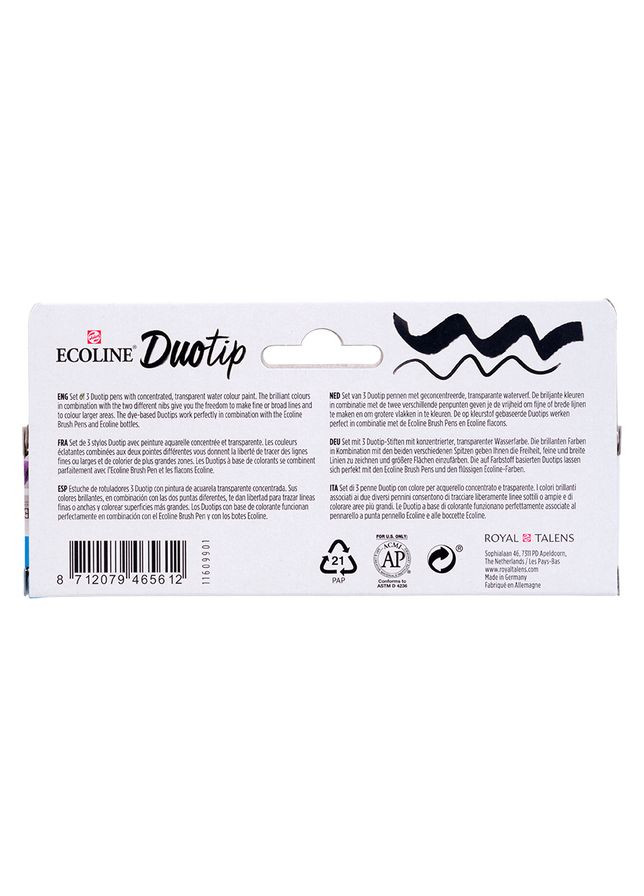 Набор маркеров акварельных двухсторонних ECOLINE DUO TIP Secondary 3шт Royal Talens (362582126)