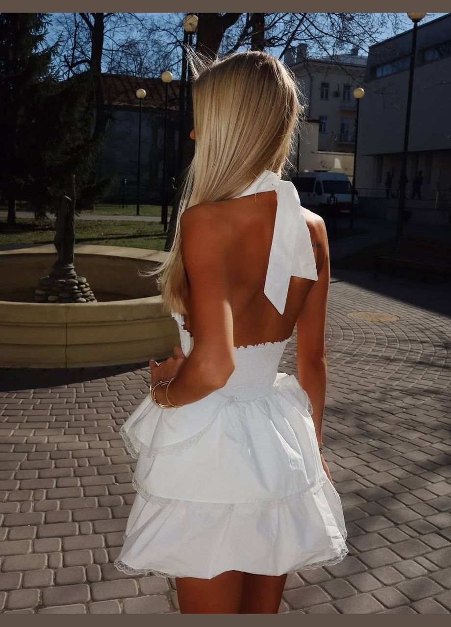 Белое праздничный, коктейльное, повседневный, откровенный, вечернее женское пышное платье с открытой спинкой с юбкой-солнце Avanti однотонное