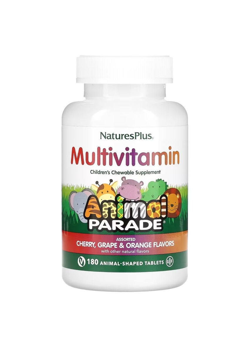 Мультивітаміни для Дітей, Смак Асорті, Animal Parade,, 180 жувальних таблеток Natures Plus (326054252)