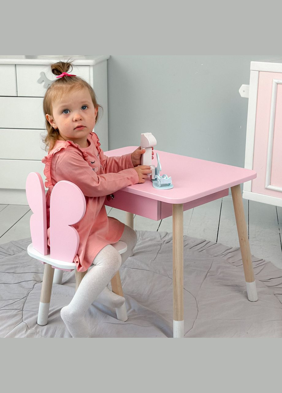 Дитячий столик і стільчик рожевий. Столик із шухлядою для олівців і розмальовок No Brand (361259116)