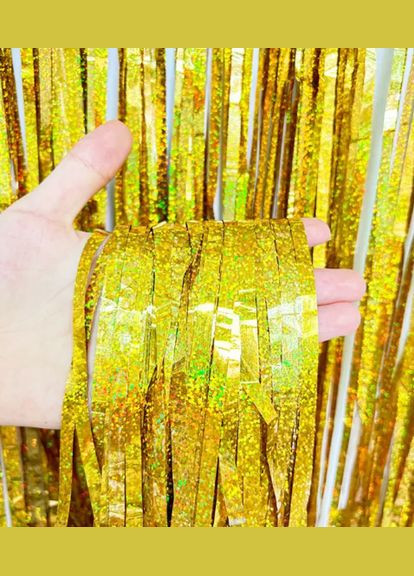 Дождик для фотозоны длинный с голограммой 4 м на 1 м золотистый Jannet Дощик (316644778)