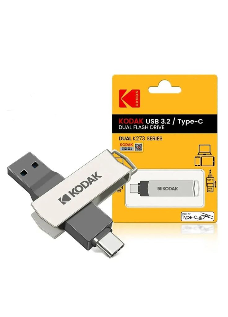 Флешка USB 2в1 256GB Type-C USB 3.2 для телефону та комп'ютера Silver Kodak (317203446)