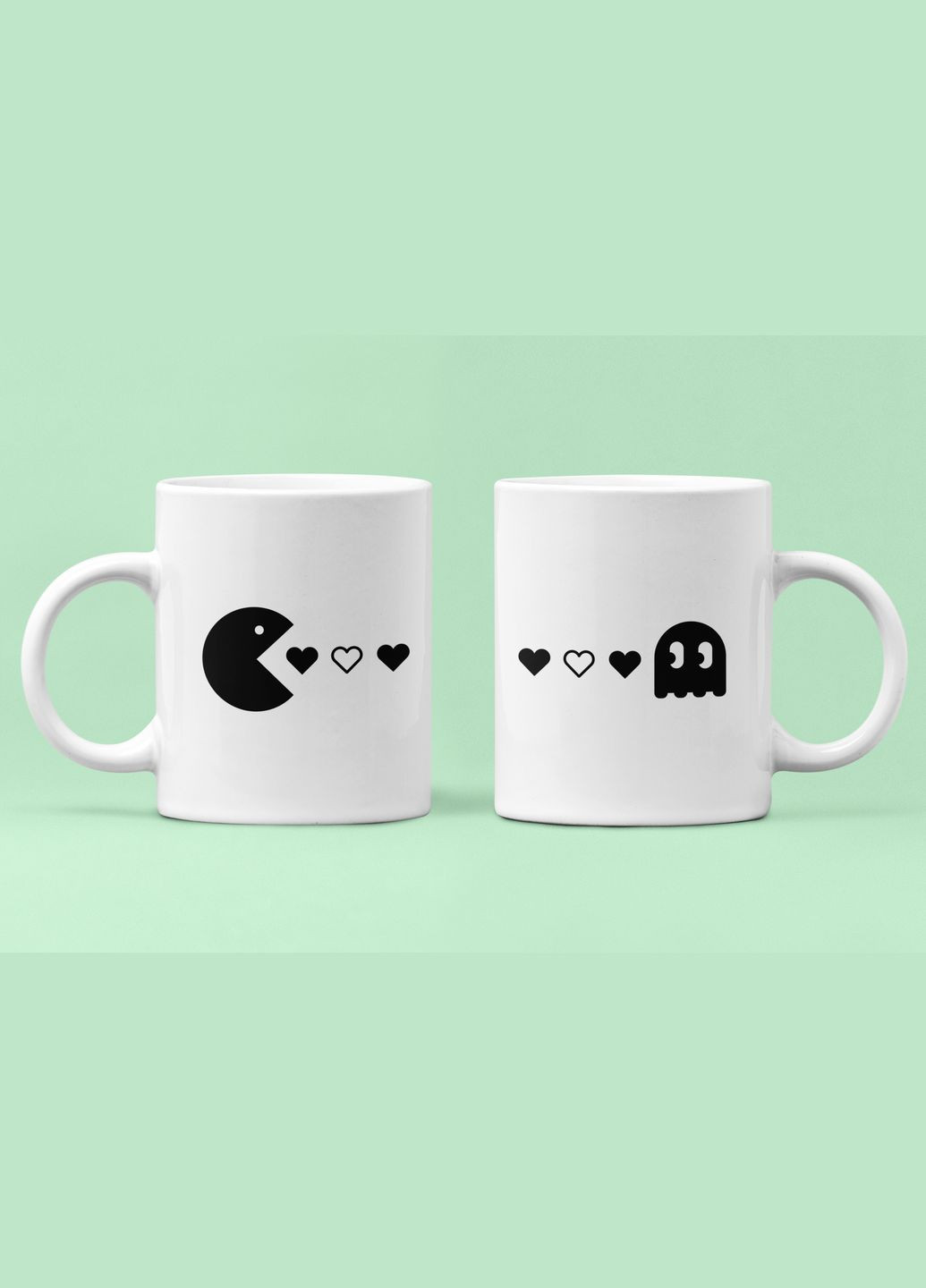 Парные чашки кружки Пакман Pacman сердечки для Влюбленных Белые 330 мл Orca (316259439)