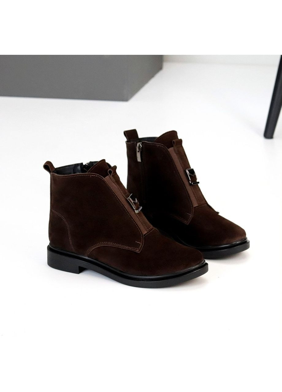 Черевики зимові Seline, натуральна замша, шоколадні, на блискавці No Brand (365553026)