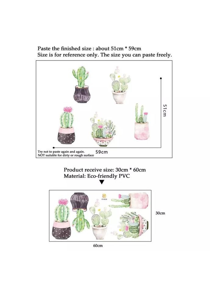 Виниловые наклейки Кактусы в вазонах ( лист 30 х 60 см ) Б134-1 VANSHE (302242647)