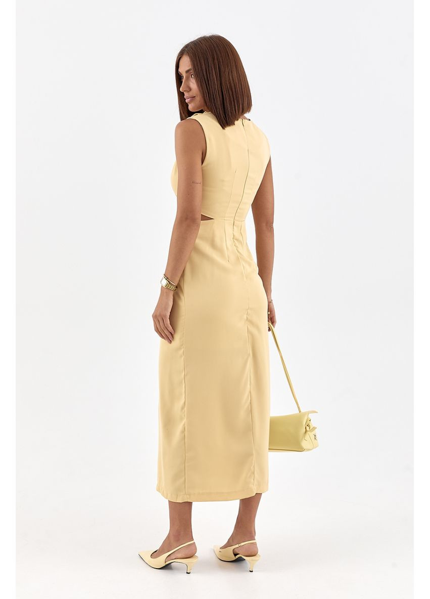 Желтое повседневный платье миди с вырезами на талии Lurex однотонное