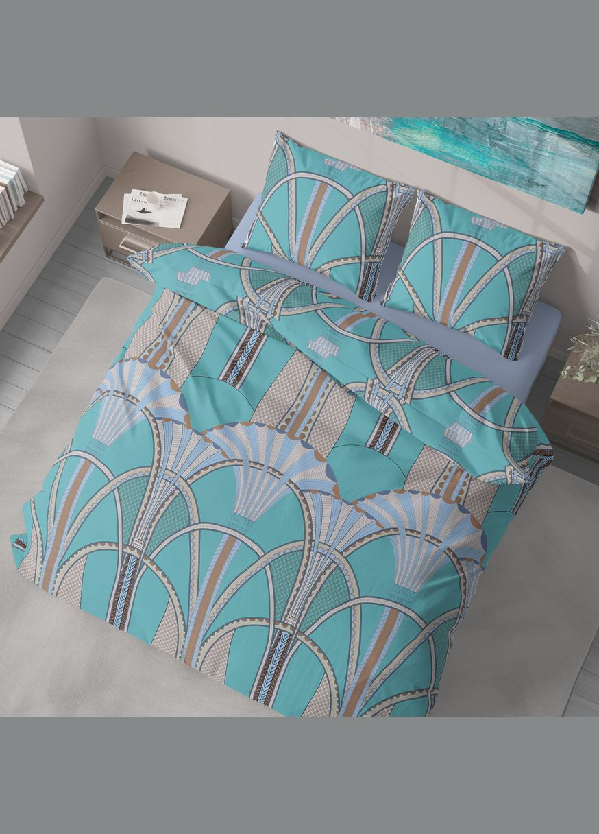 Постільна білизна, Поплін, Блакитний із Сірим, Двоспальний, L-2042 Lelit (316632537)