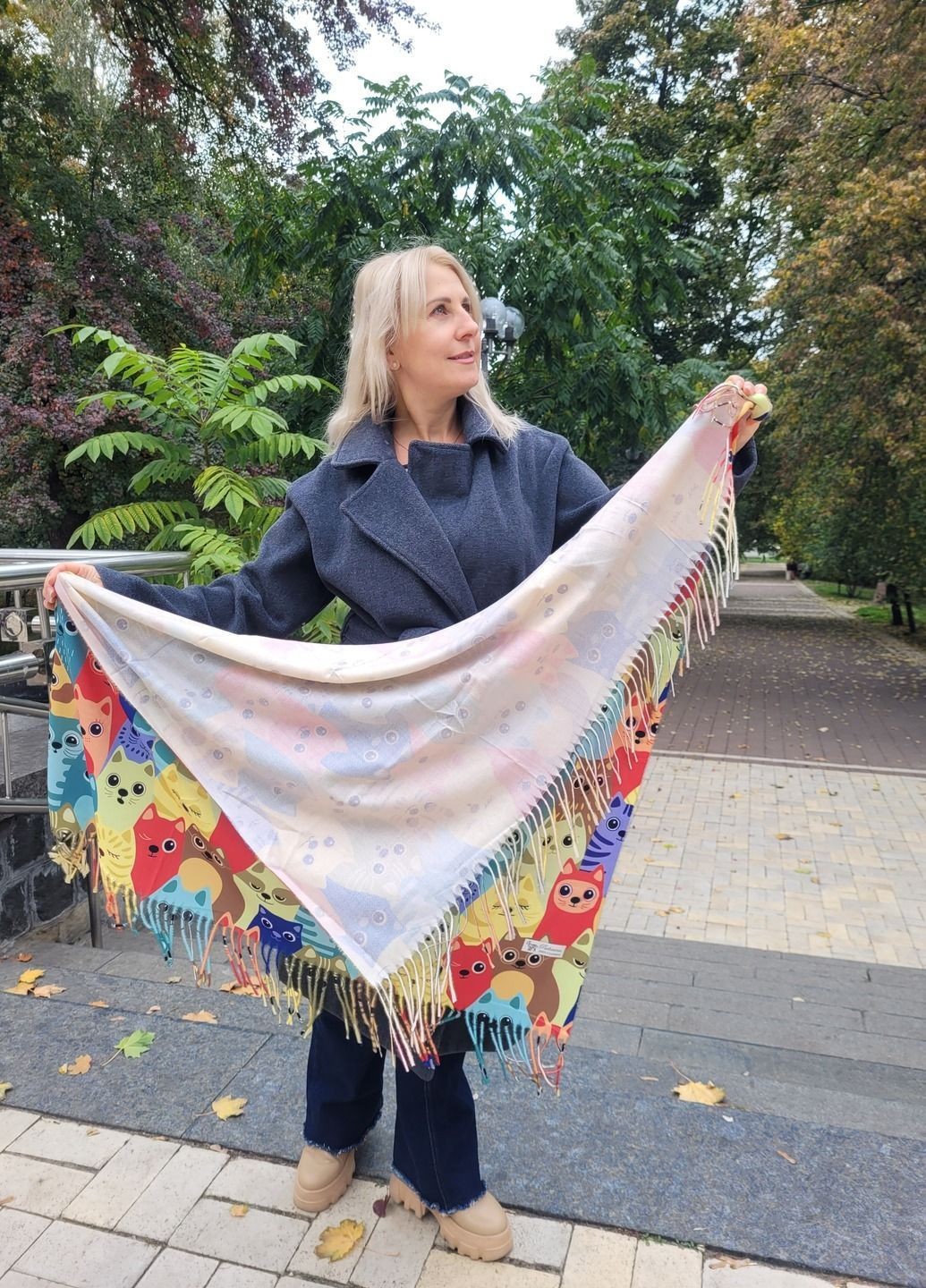 Женский двусторонний платок с принтом Котики No Brand (365658178)