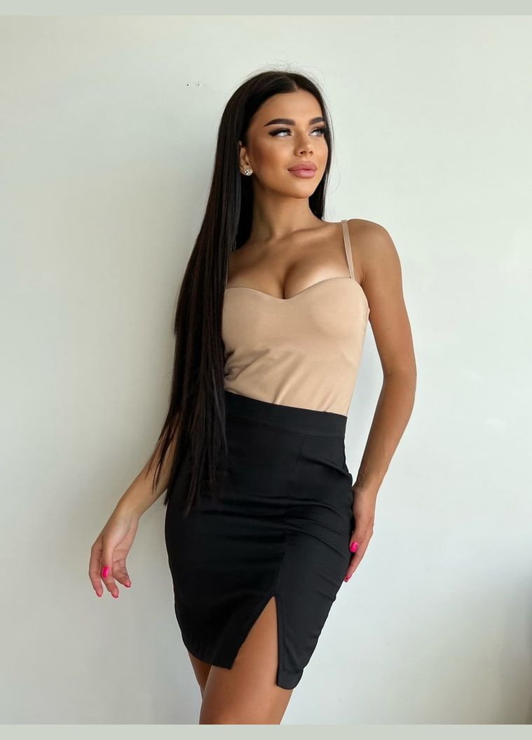 Красива якісна приталена міні-спідниця з блискавкою ззаду та маленьким розрізом на нозі, ніжна спідниця із костюмки No Brand 982-2 (278099531)