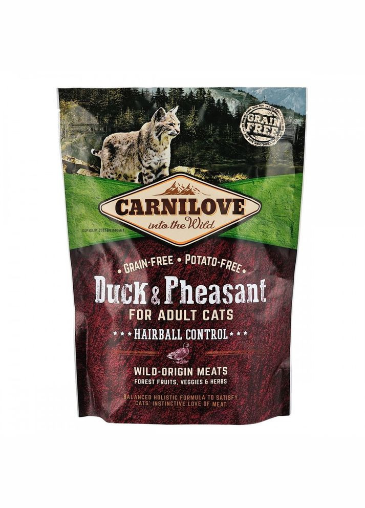 Корм сухий Cat Hairball Controll для дорослих котів для виведення шерсті з качкою та фазаном 400 г🦆 Carnilove (342374121)